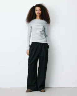 Top drapé ajusté en lurex manches longues silver Beaumont