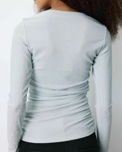 Top drapé ajusté en lurex manches longues silver Beaumont