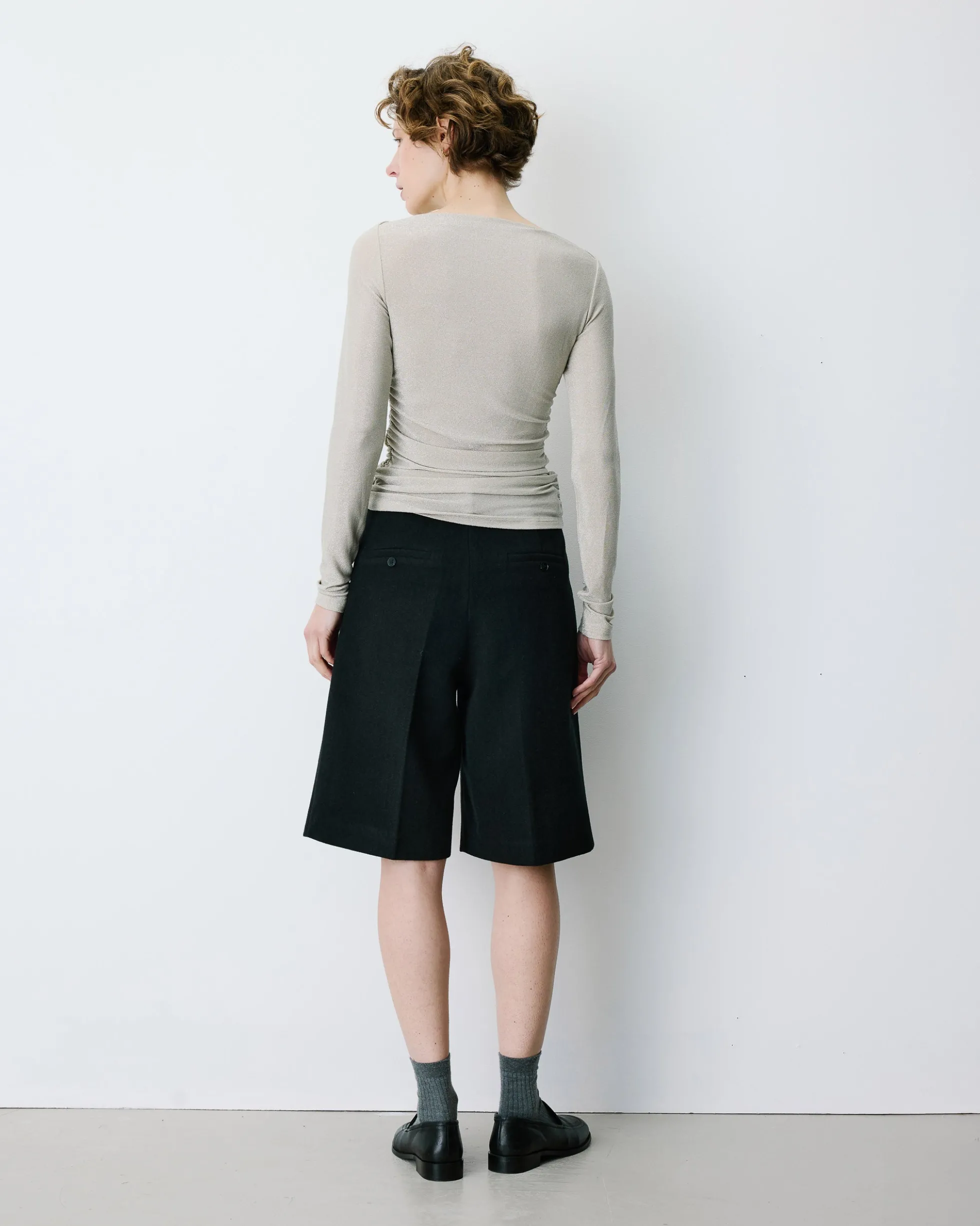 Top drapé ajusté en lurex manches longues gold Beaumont