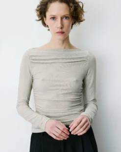 Top drapé ajusté en lurex manches longues gold Beaumont