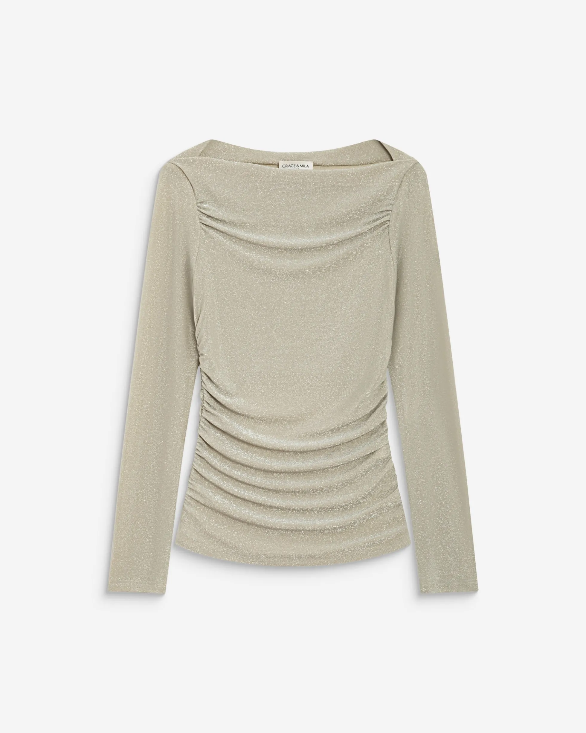 Top drapé ajusté en lurex manches longues gold Beaumont