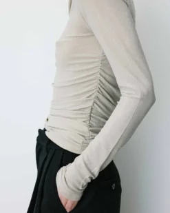 Top drapé ajusté en lurex manches longues gold Beaumont