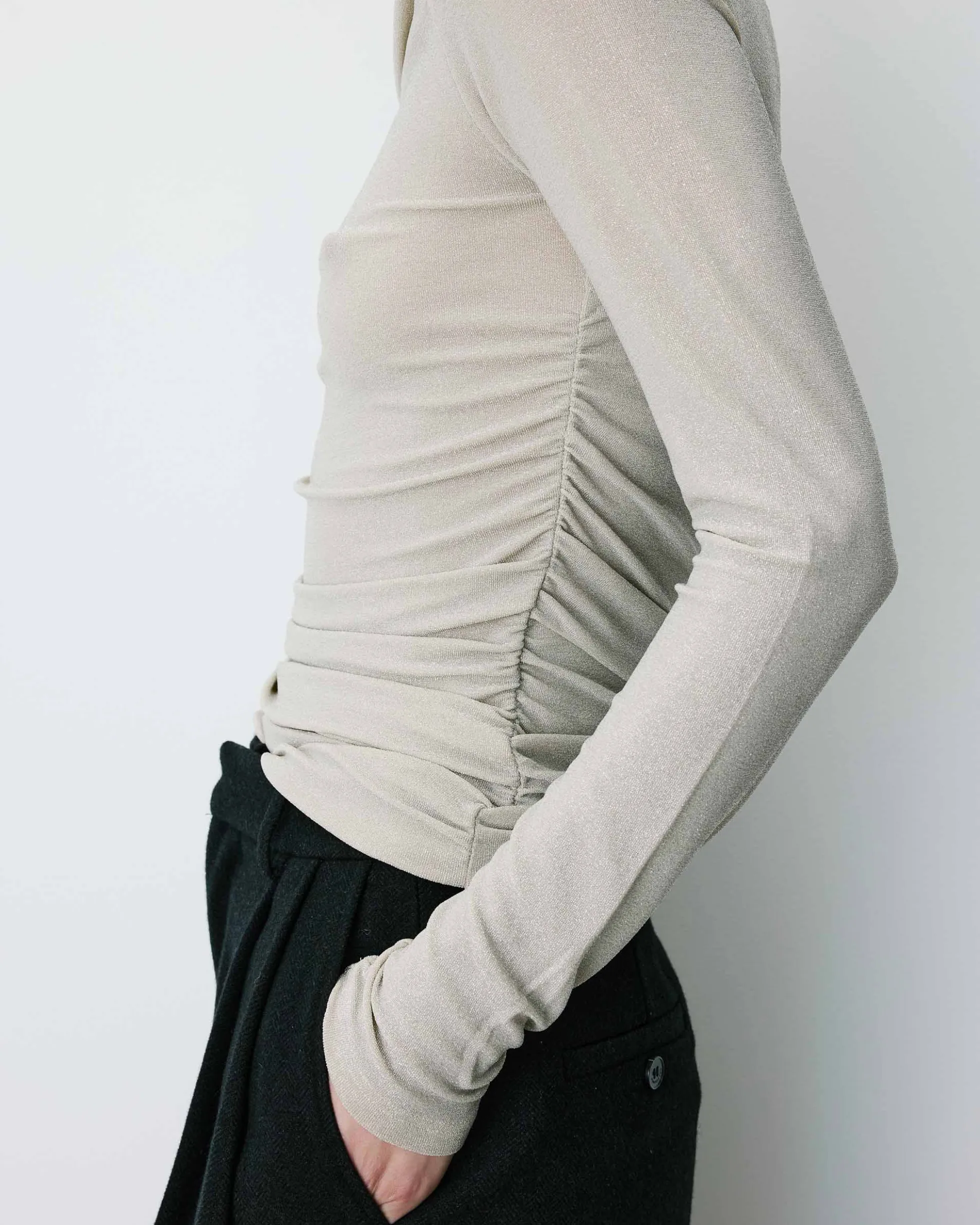 Top drapé ajusté en lurex manches longues gold Beaumont