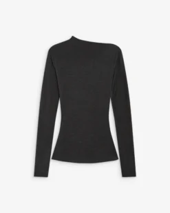 Top drapé asymétrique manches longues anthracite Aurygny
