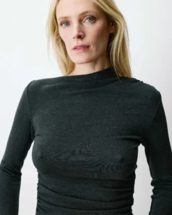 Top drapé asymétrique manches longues anthracite Aurygny