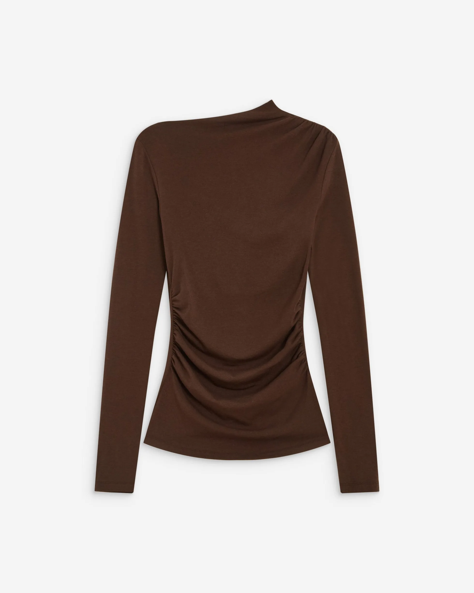 Top drapé asymétrique manches longues chocolat Aurygny