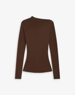 Top drapé asymétrique manches longues chocolat Aurygny