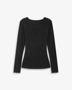 Top drapé manches longues col bénitier anthracite Biscotte