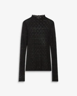 Top en dentelle ajusté manches longues noir Blake