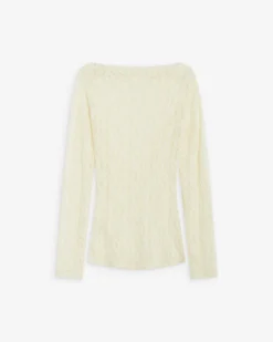 Top en dentelle drapé col bateau ecru Avoine
