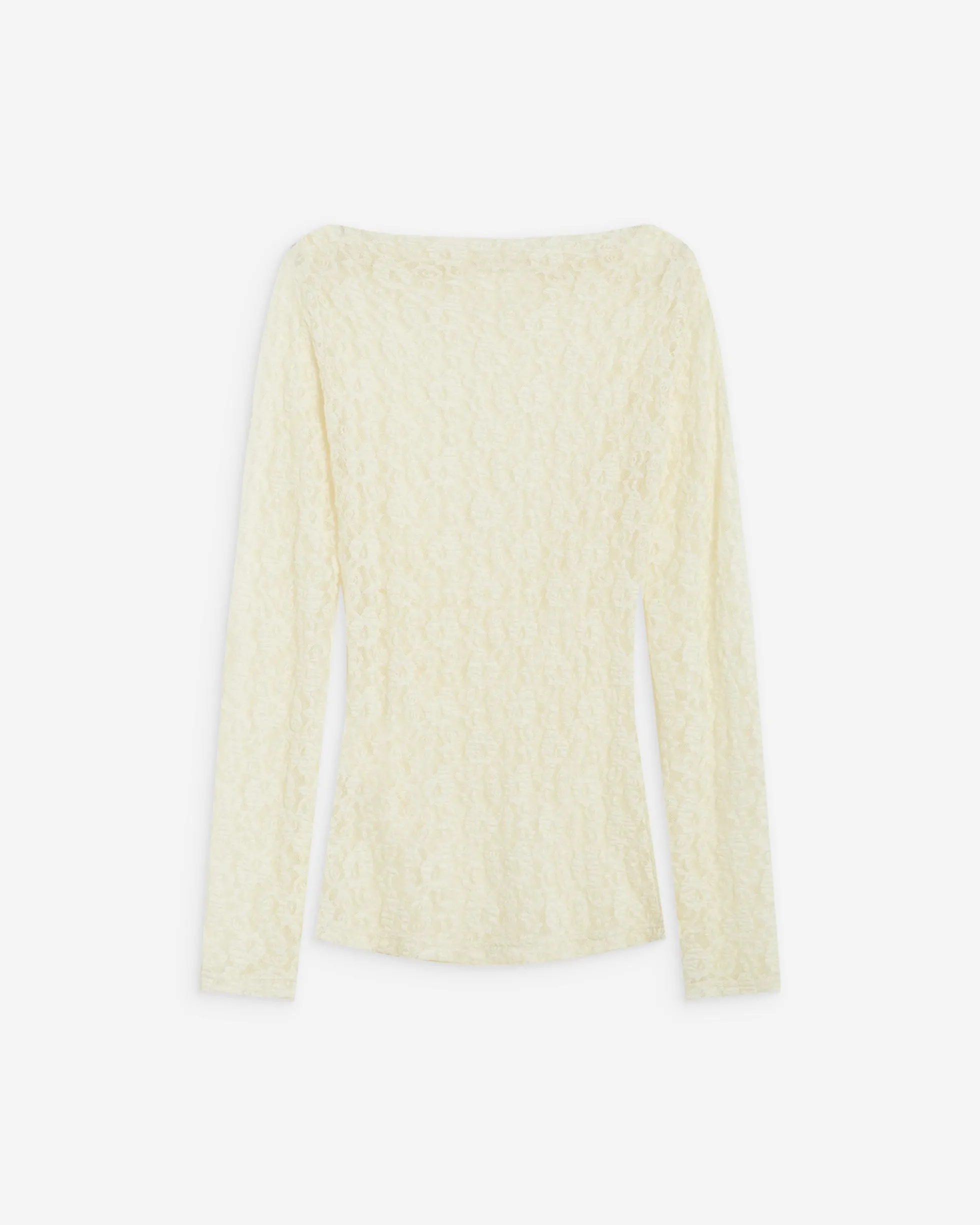 Top en dentelle drapé col bateau ecru Avoine