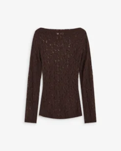 Top en dentelle drapé col bateau chocolat Avoine