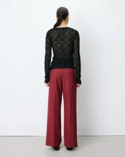 Top en dentelle drapé col bateau noir Avoine