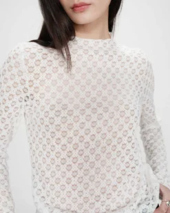 Top en dentelle transparent manches longues ivoire Valmy