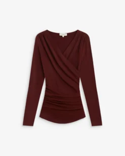Top froncé col V croisé manches longues cherry Azul