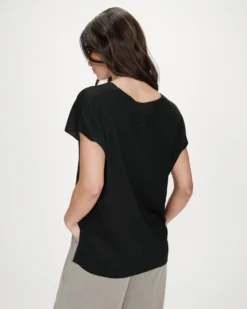 Top large en lurex col V noir Vaporo