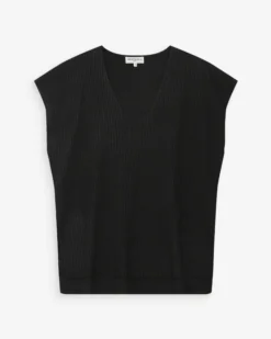 Top large en lurex col V noir Vaporo