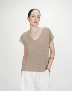 Top large en lurex col V or Vaporo