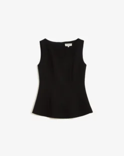 Top peplum sans manches col rond noir Argent