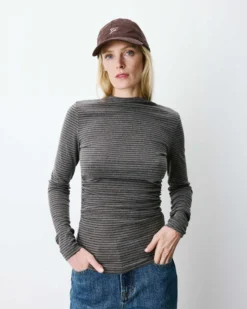 Top rayé taille froncée manches longues anthracite Aralee