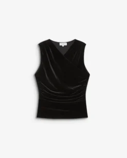 Top velours col V croisé sans manches noir Blitz