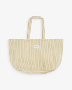 Tote bag large en coton rayé jaune Wanda