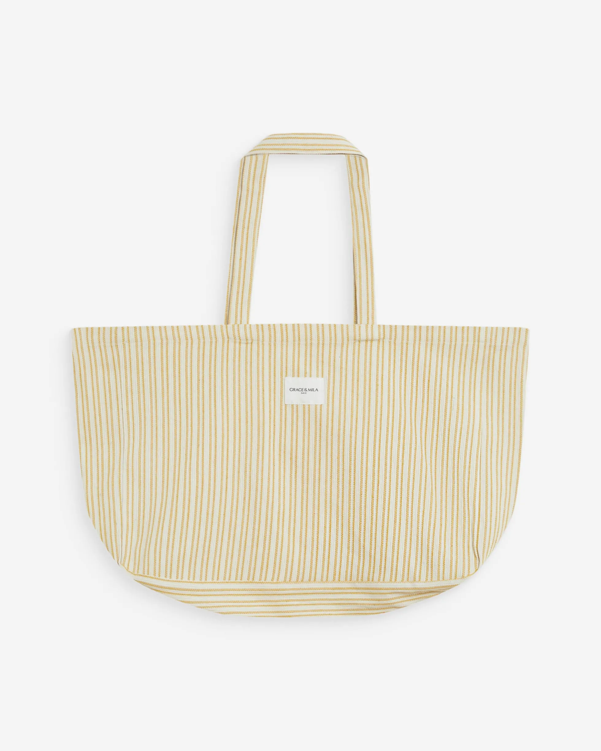 Tote bag large en coton rayé jaune Wanda