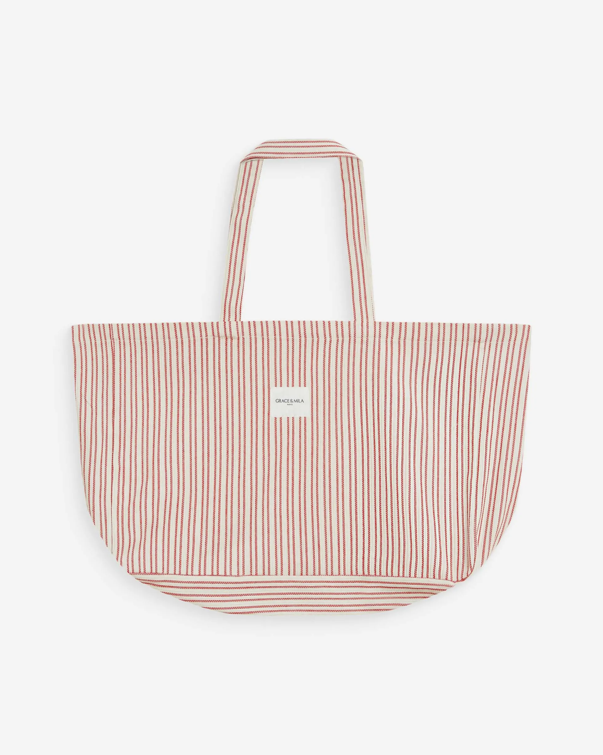 Tote bag large en coton rayé rouge Wanda