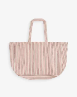 Tote bag large en coton rayé rouge Wanda