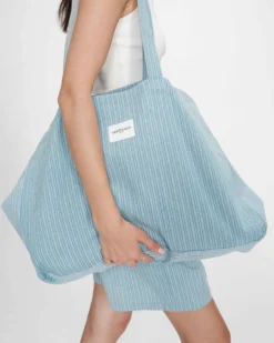 Tote bag large en denim à motif stripedblue Vacation
