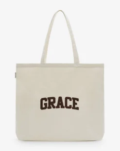 Tote bag large en toile à broderie ecru Brave