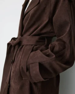 Trench long en suédine ceinturé chocolat Astrid