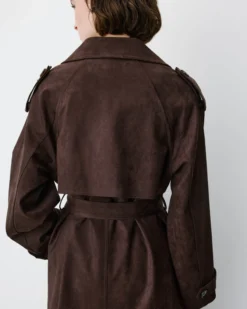 Trench long en suédine ceinturé chocolat Astrid