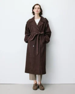 Trench long en suédine ceinturé chocolat Astrid