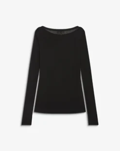 T-shirt ajusté col bateau manches longues noir Bennett
