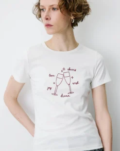 T-shirt ajusté en coton à message velours ivoire Bubble