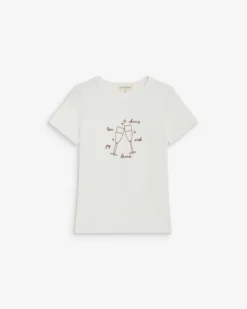 T-shirt ajusté en coton à message velours ivoire Bubble