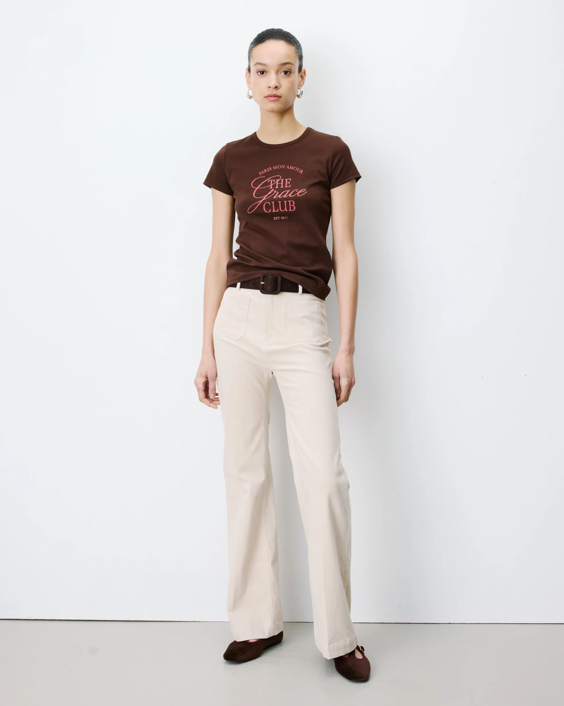 T-shirt col rond à message chocolat Amoris