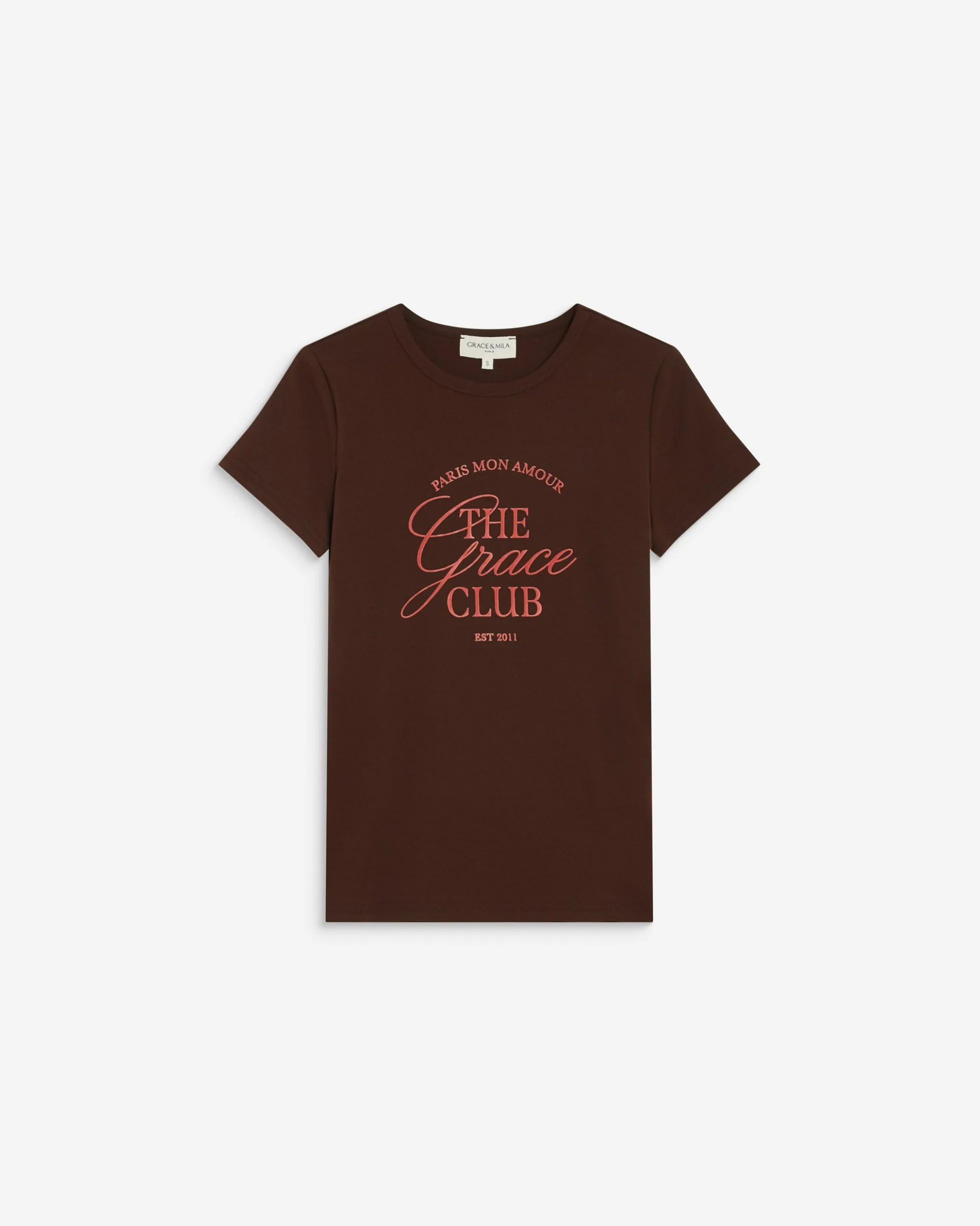 T-shirt col rond à message chocolat Amoris