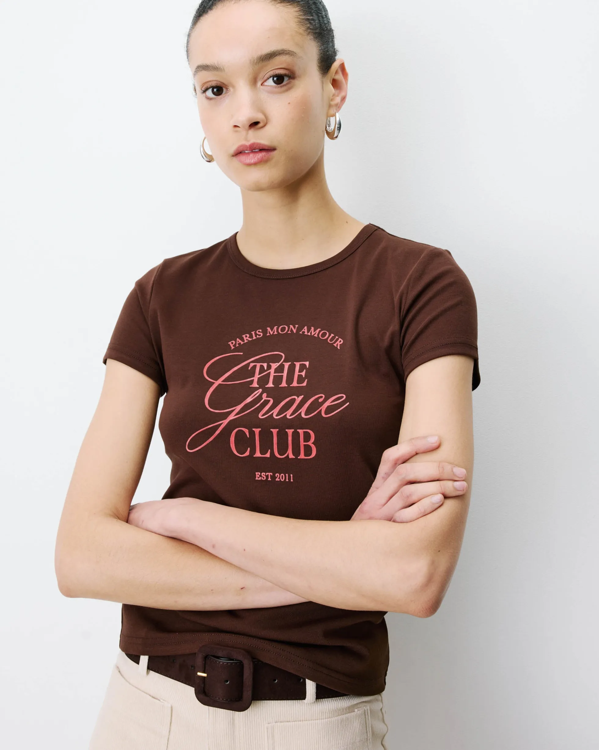 T-shirt col rond à message chocolat Amoris