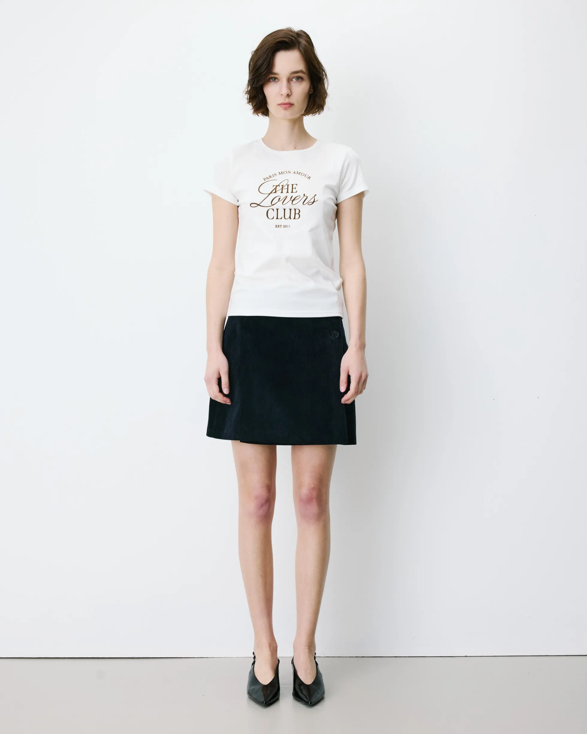 T-shirt col rond à message ivoire Amoris