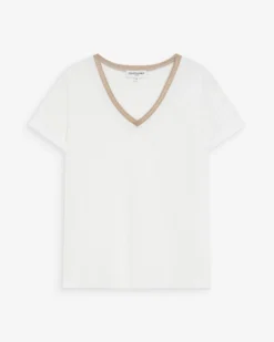T-shirt col V manches courtes ivoire Vasco