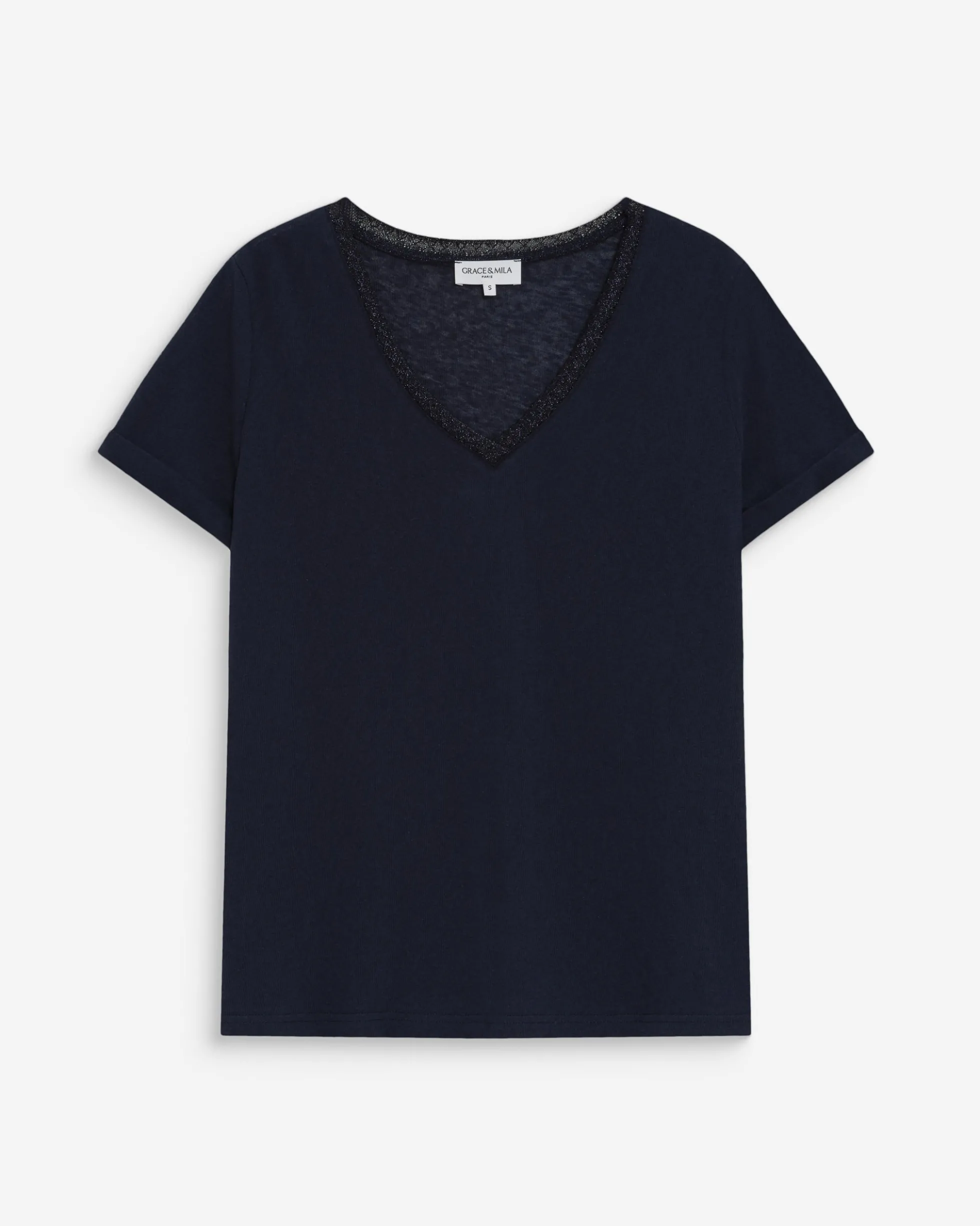 T-shirt col V manches courtes marine Vasco