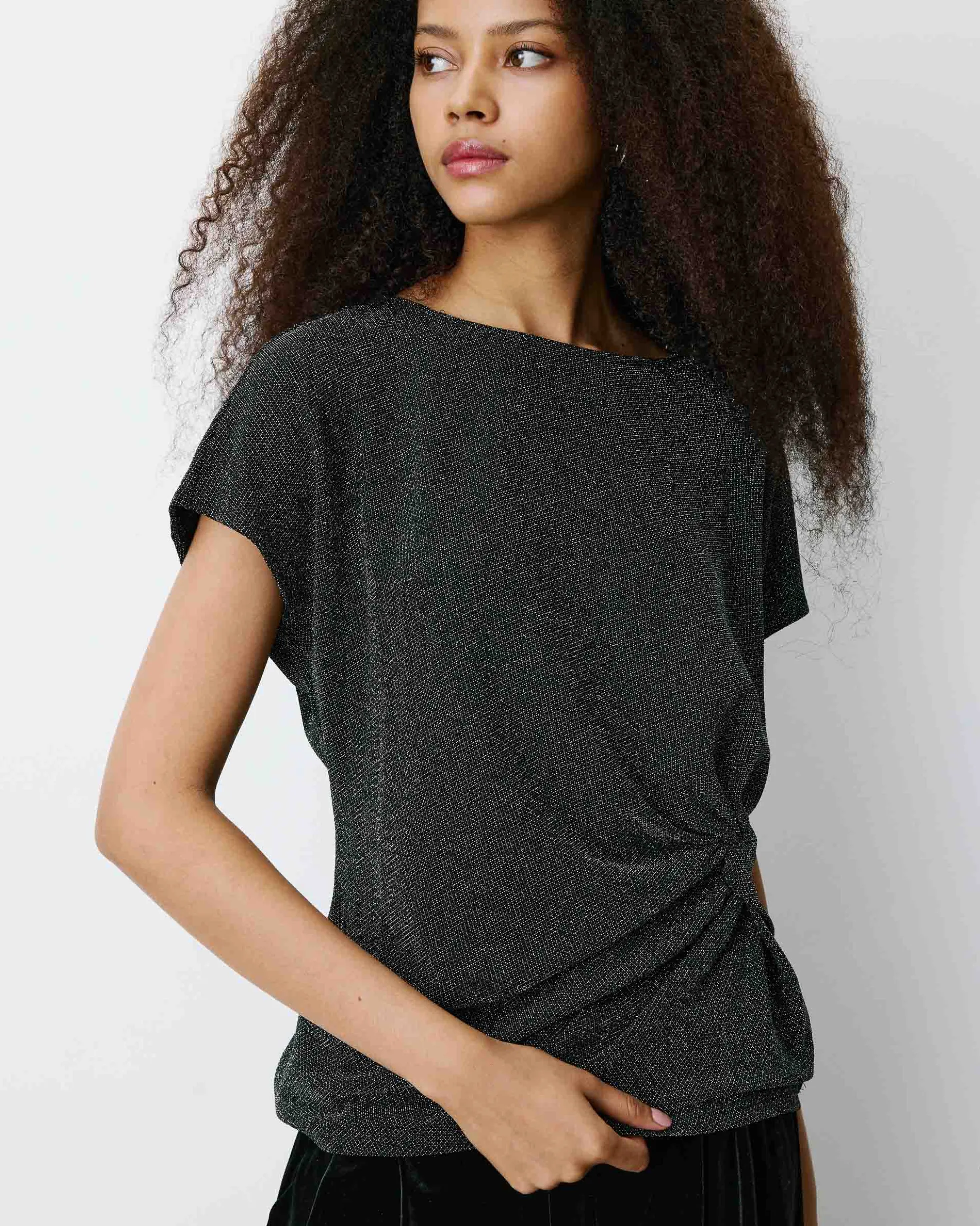 T-shirt drapé en jersey lurex manches courtes silver Baly