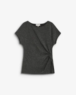 T-shirt drapé en jersey lurex manches courtes silver Baly
