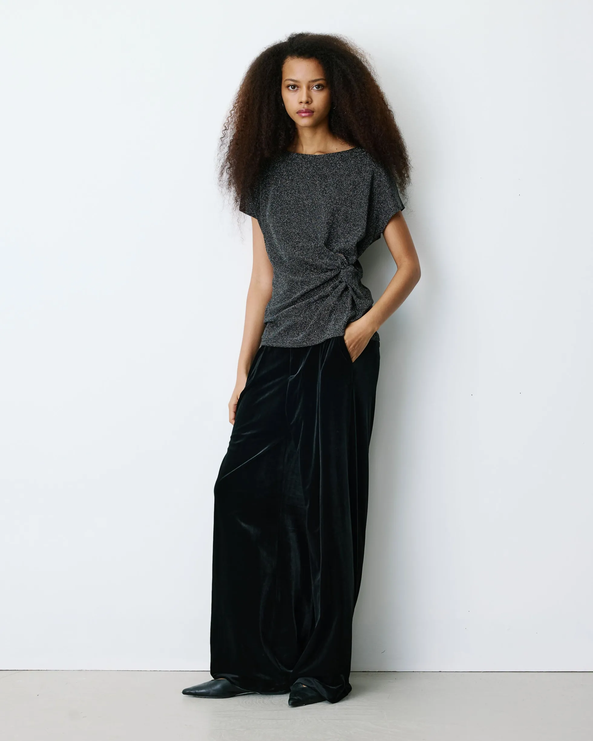 T-shirt drapé en jersey lurex manches courtes silver Baly
