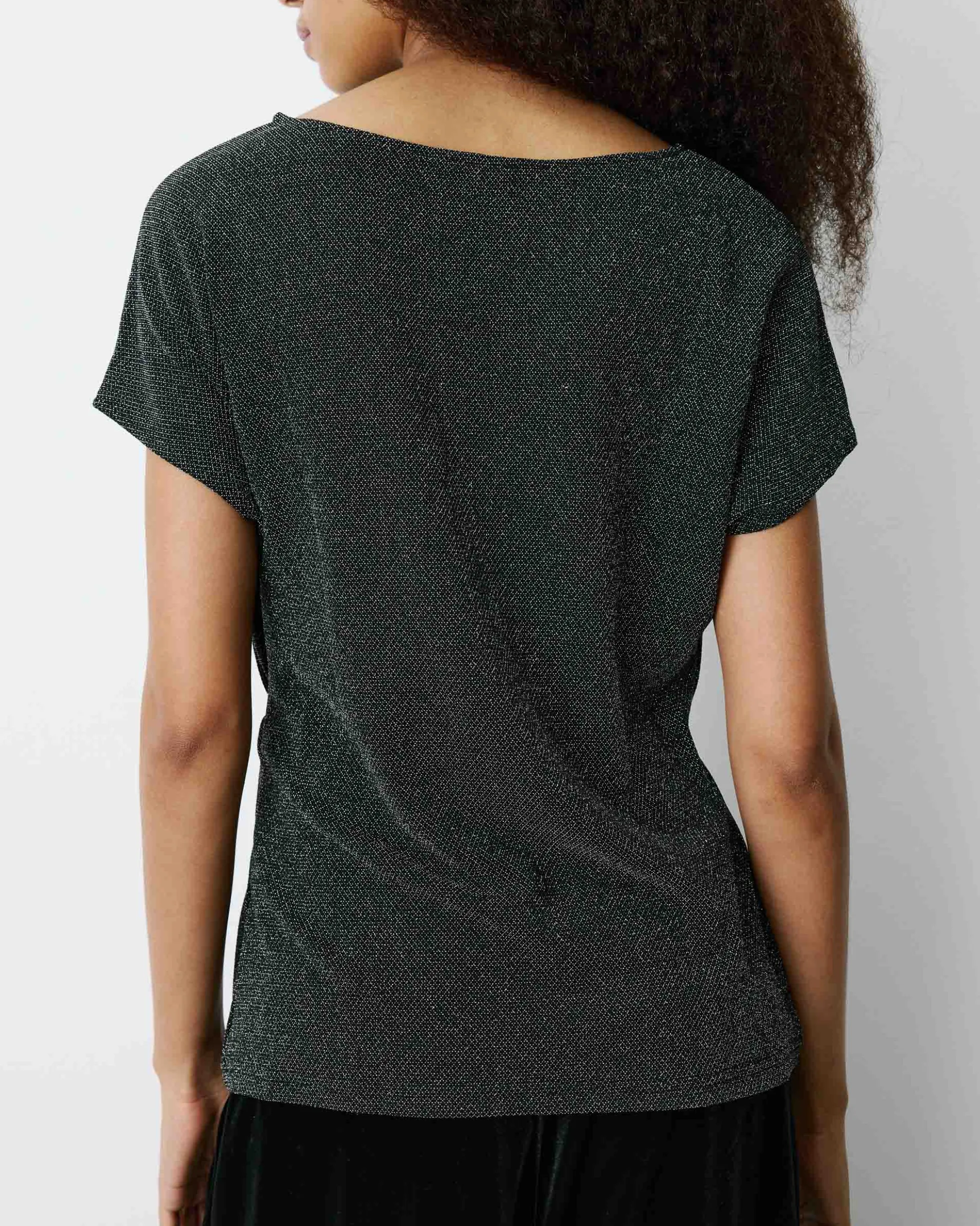 T-shirt drapé en jersey lurex manches courtes silver Baly