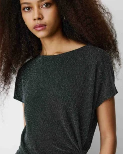 T-shirt drapé en jersey lurex manches courtes silver Baly