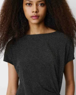 T-shirt drapé en jersey lurex manches courtes gold Baly