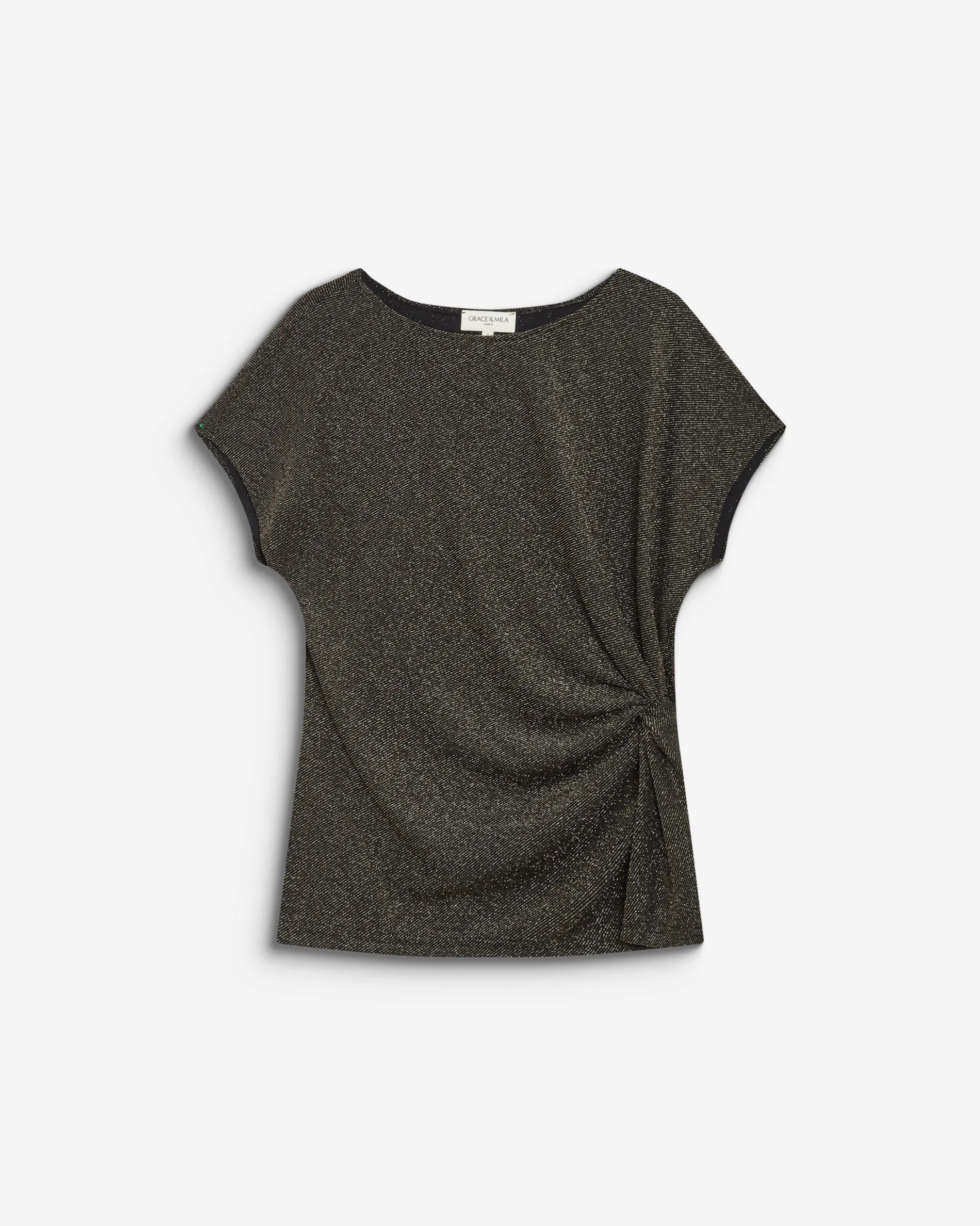 T-shirt drapé en jersey lurex manches courtes gold Baly